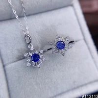 fine jewelry 925 pure silver inset with gemstone womens luxury exquisite snowflake sapphire pendant adjustable ring set support
