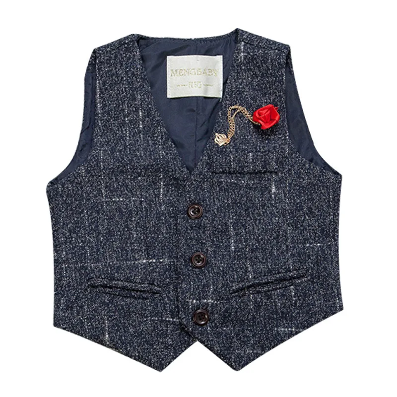 Весенне-осенний жилет для мальчиков Детский деловой в клетку шерстяная одежда