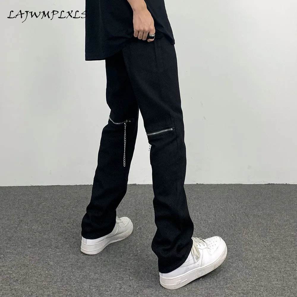 

2021 Autumn Gothic Style Punk Long Pant Men High Waist Black Zipper Hollow Slit Design Straighting Tube Loose Female Trouser