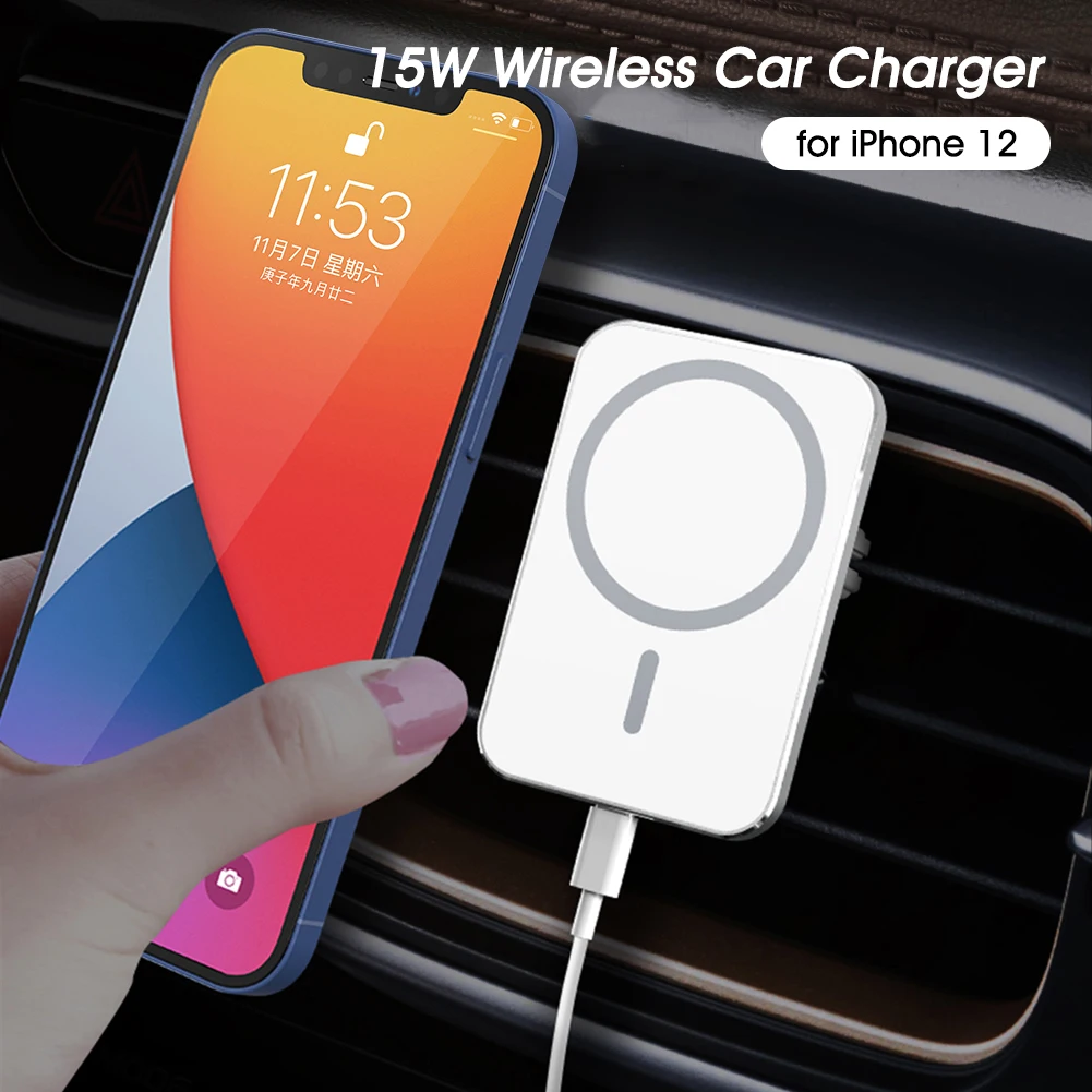 

Magnetic Wireless Car Charger Mount Max 15W Qi Certification Car Phone Charging Caompatible with 12/12 Pro/12 mini/12 Pro Max