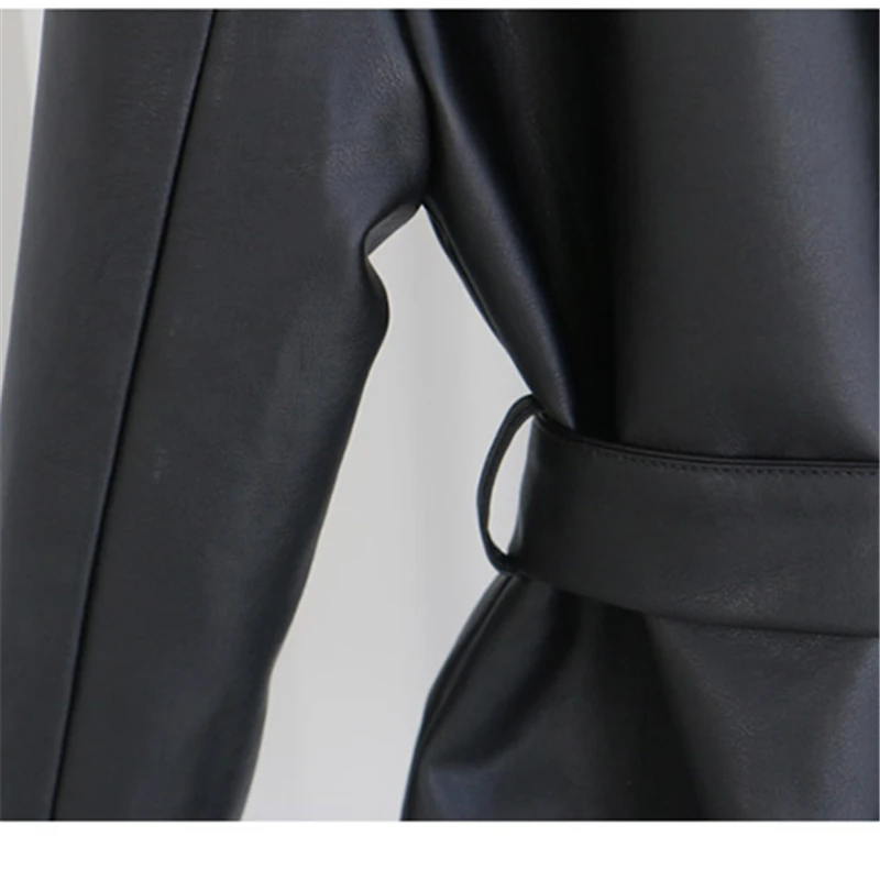 Leather Women 2019 New Spring Autumn Long Paragraph Single-Breasted Ties Belt Multi-Pocket Locomotive Casual Jacket Tide | Женская