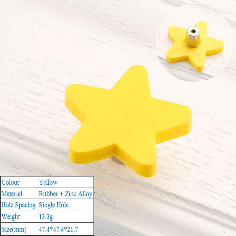 Yellow 6260-Single LBA, детские резиновые дверные ручки, милые розовые, желтые, синие, Звездные, лунные, облачные, кухонные ручки и ручки для шкафа, мебельные ручки для выдвижных ящиков - Цвет: Yellow 6260-Single