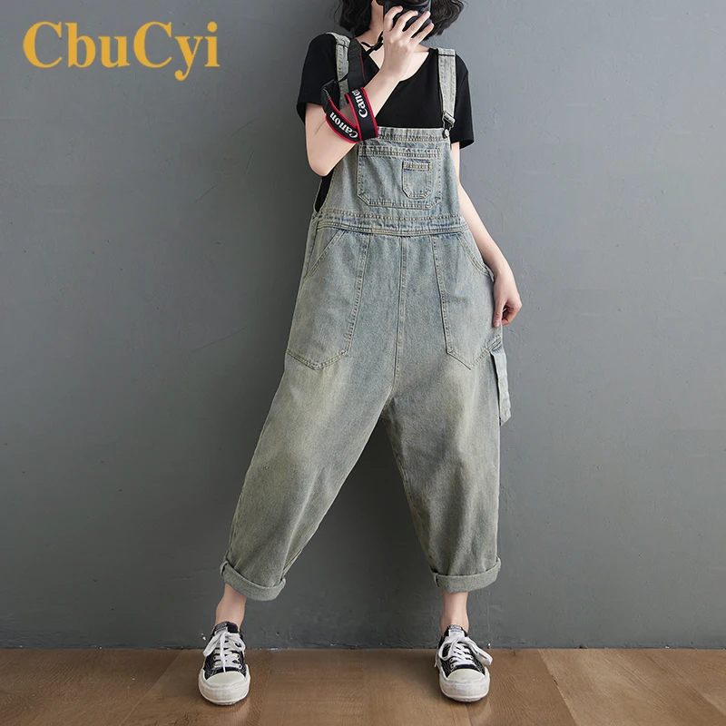 

Autumn Womens Jumpsuits and Rompers Oversized Loose Overalls for Women 2021 Elegant Big Pockets Denim Jumpsuit Femme Rompers