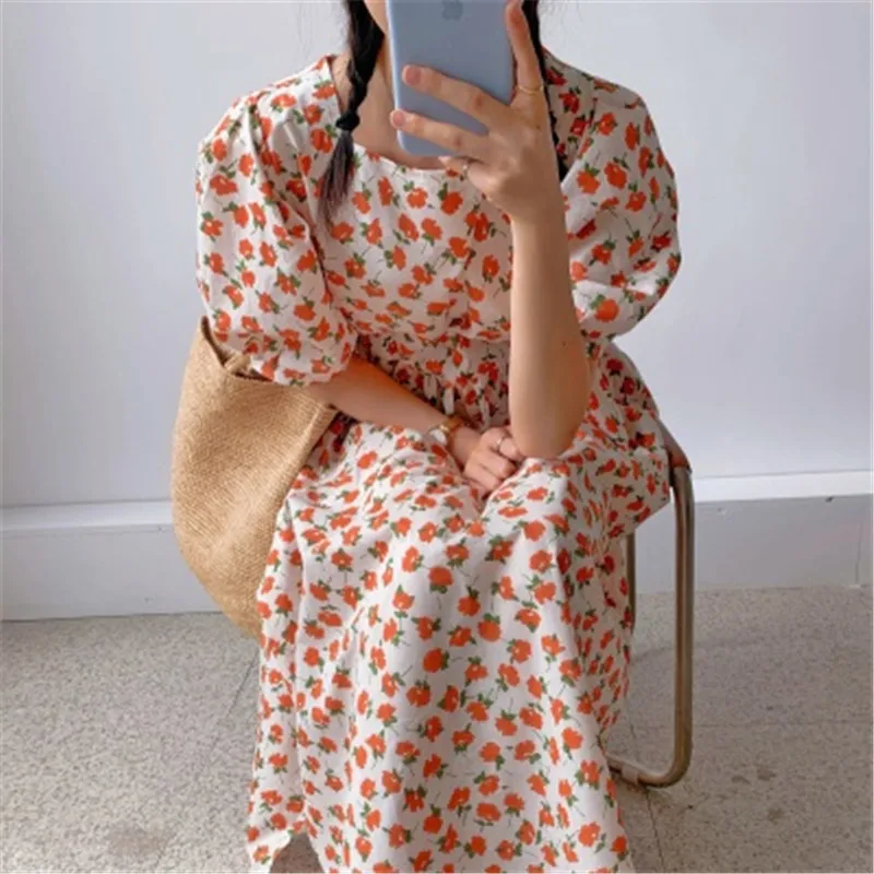 Женское Хлопковое платье с квадратным вырезом свободное повседневное