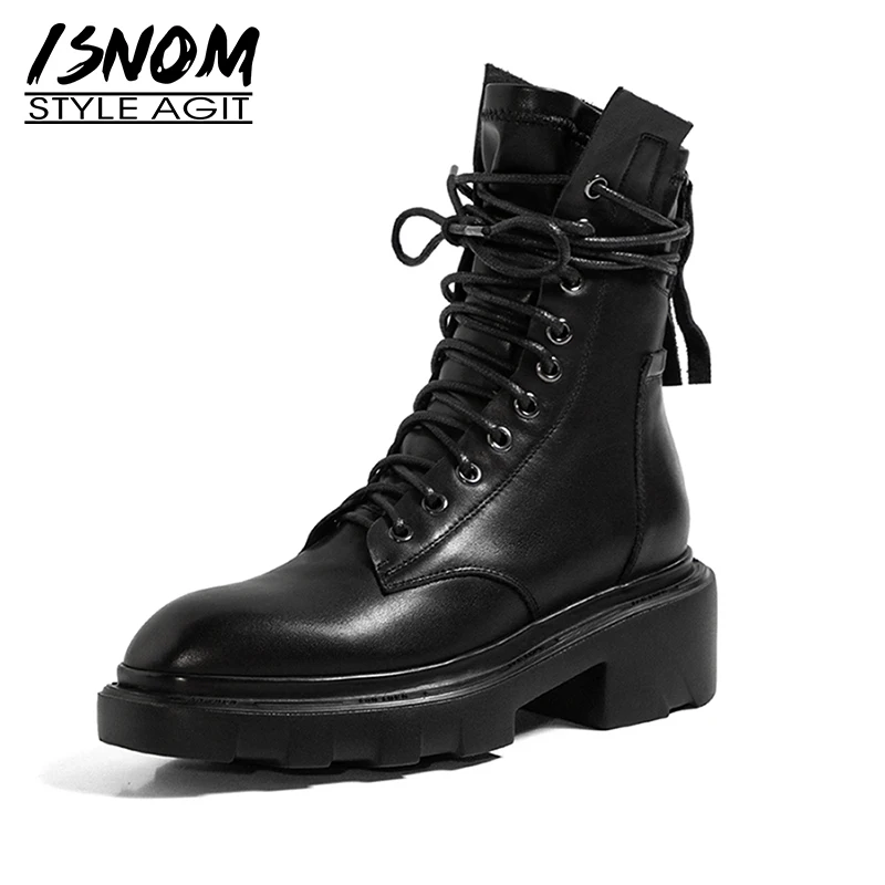 

ISNOM/Новое поступление 2020 года; Женские ботильоны в байкерском стиле; Ботинки из натуральной кожи на шнуровке; Осенние ботинки на платформе и ...