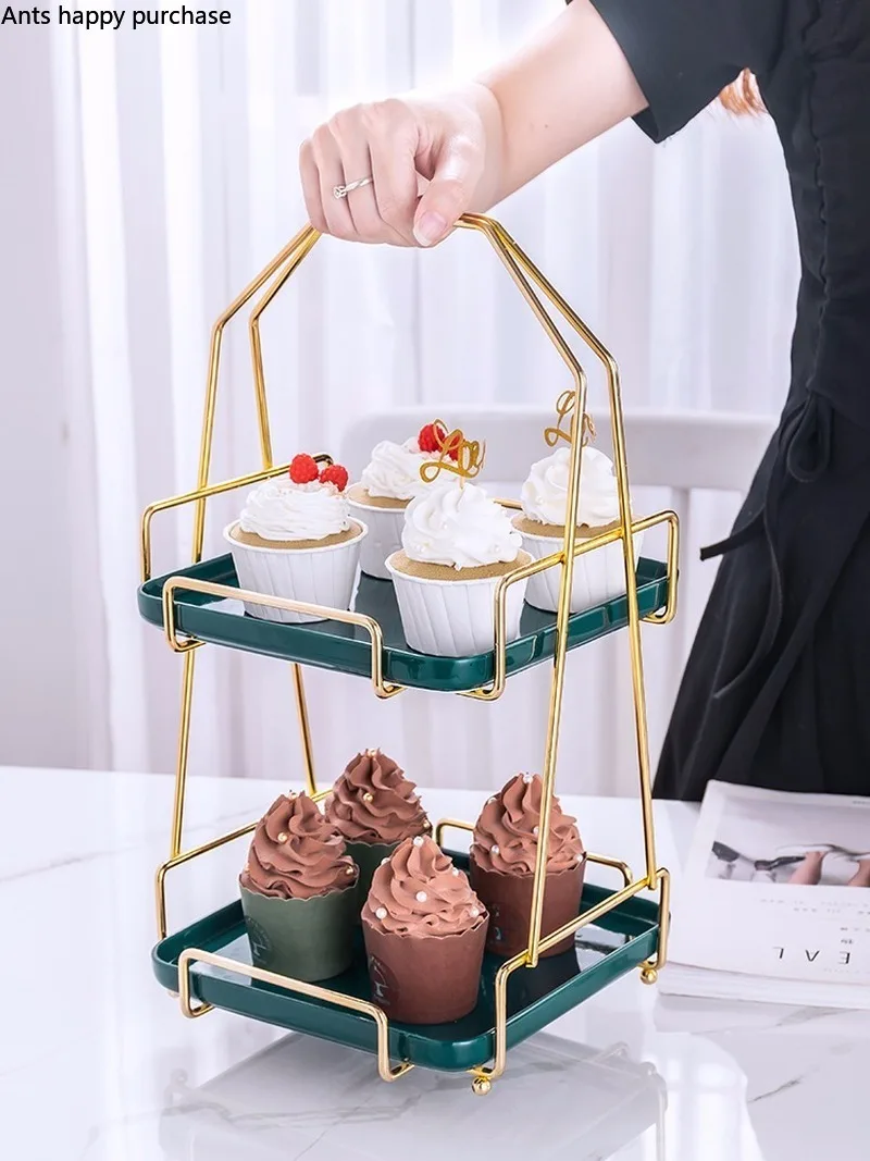 Iron Ceramics Fruit Tray European Style Double Layer Snack Cake Stand Pastry Display Living Room Candy Tool | Дом и сад