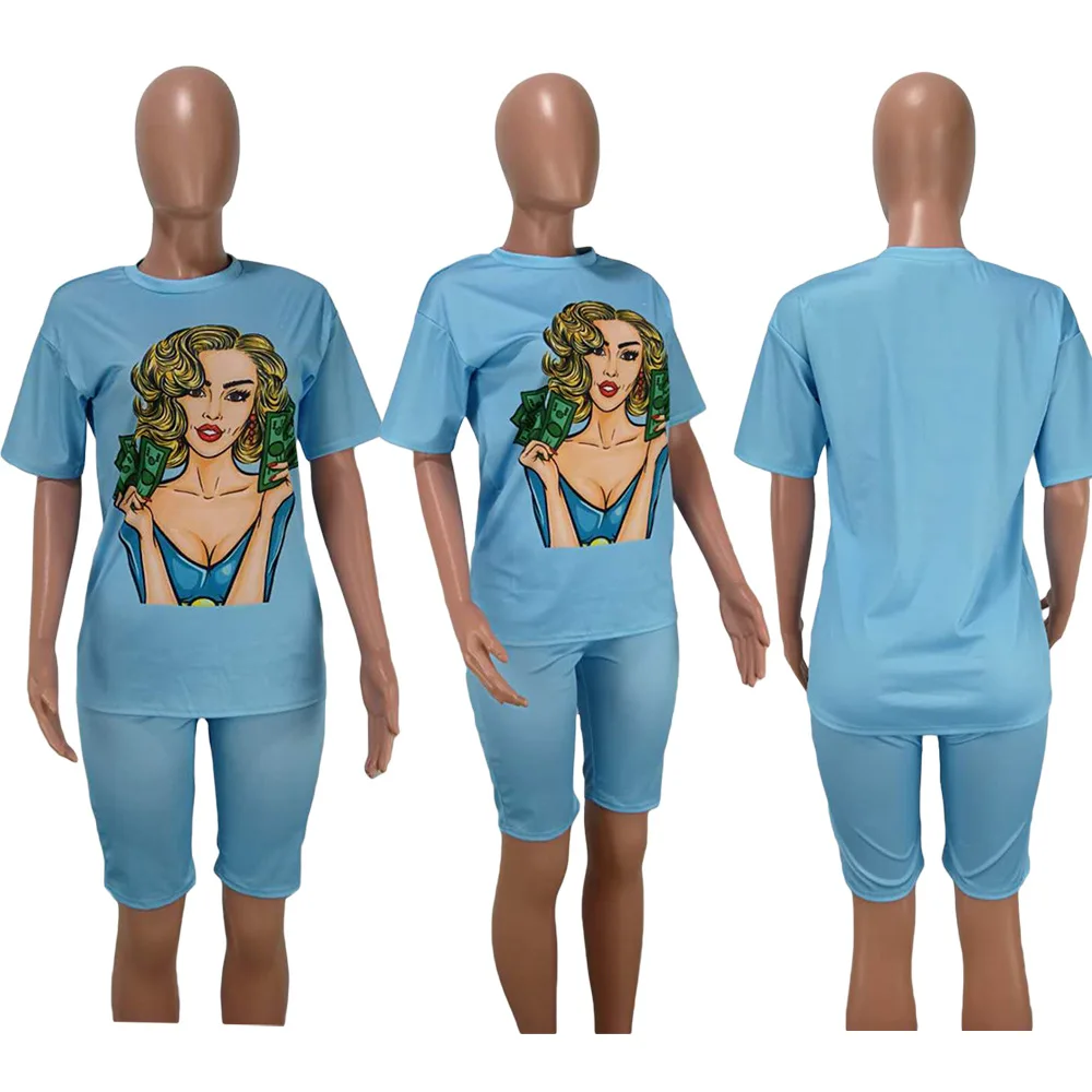 

2 Piece Set Women Tracksuit Black White Yellow Top and Shorts Two Piece Set Cute Kawaii Character Sport Set Ladies Outfits Femme