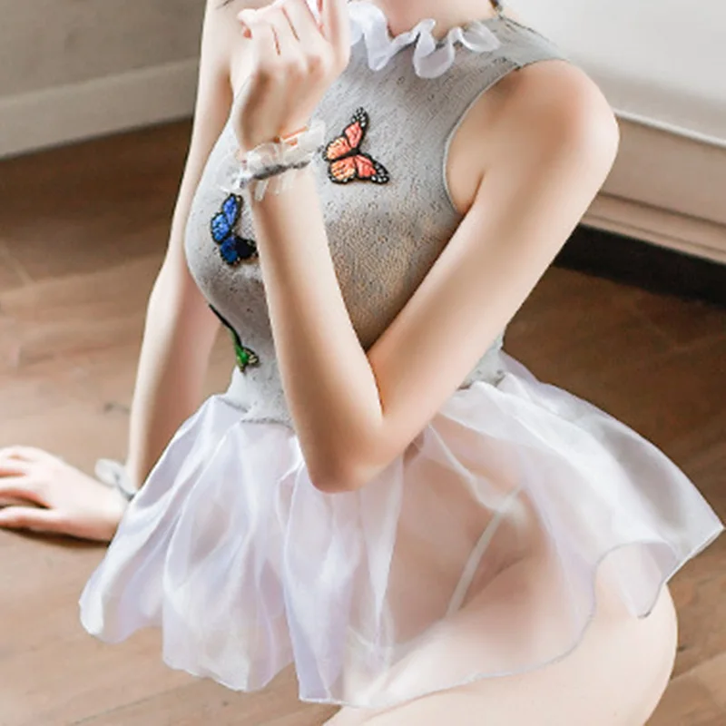 Комплект эротического женского нижнего белья кружевная прозрачная мини-юбка с