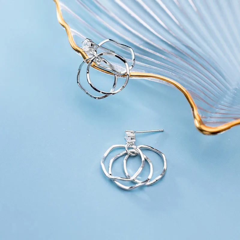 

Real. 1pair 925 Sterling Silver jewelry Open 3-Circles Geometric stud Earrings Gift jewelry GTLE2591