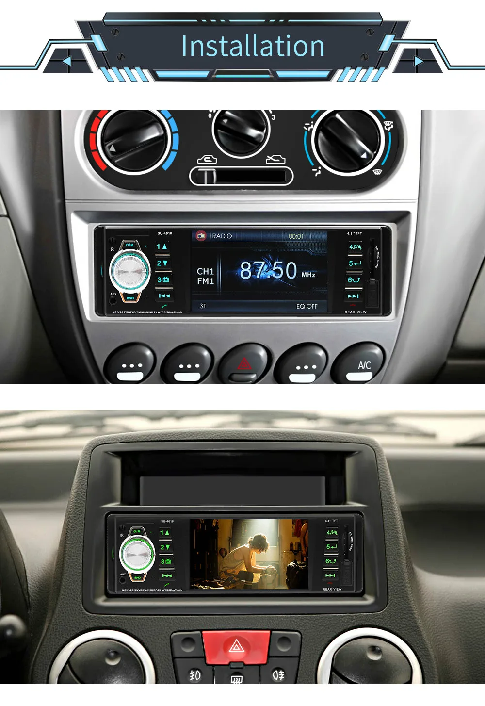 Автомагнитола Coche 1 din 4018B аудио Авто Стерео FM Bluetooth 2,0 Камера заднего вида oto teypleri сабвуфер радио