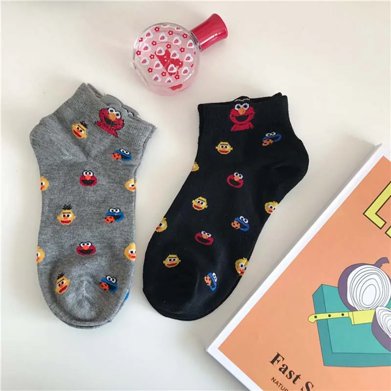 Повседневные Хлопковые женские короткие носки с забавным рисунком дышащие