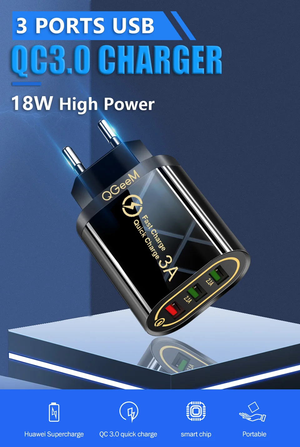 QGEEM 3 USB зарядное устройство для iPhone Quick Charge 3,0 быстрое зарядное устройство для Xiaomi QC 3,0 портативное зарядное устройство для телефона зарядный адаптер