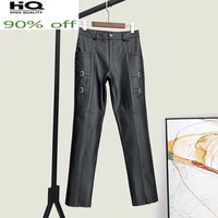 100 cowhide leather pants female black trousers for women harem pants plus size 4xl spring 2022 spodnie damskie pph4012