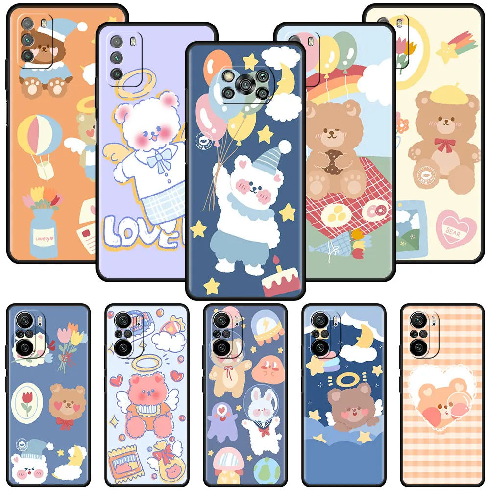

Cute Cartoon Bear Soft Capa For Xiaomi Redmi Note 9S 9 10 8 Pro K40 9C 7 9A 8T 7A 8A 6A 10S Case Tpu Phone Cover
