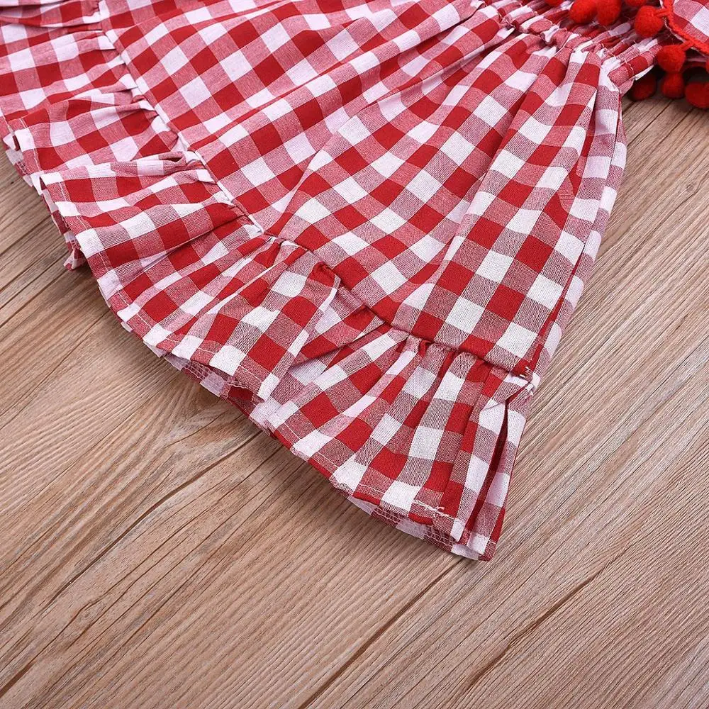 Girls' dresses 2019 summer new European and American red plaid suspenders princess skirt children's clothing (1-5T) |