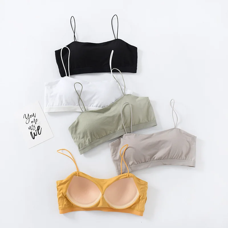 

Fine shoulder straps, strapless, breast pads, non steel ring bra cups, integrated underwear, cotton Mo blended bread rope sling
