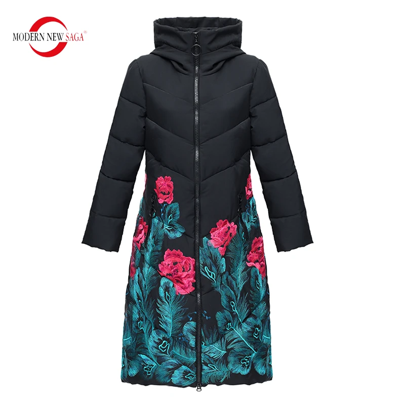 

MODERN NEW SAGA Quilted Coat Women Winter Long Coat Cotton Padded Coat Hooded Parkas Female Overcoat Thick Long Jacket Plus Size