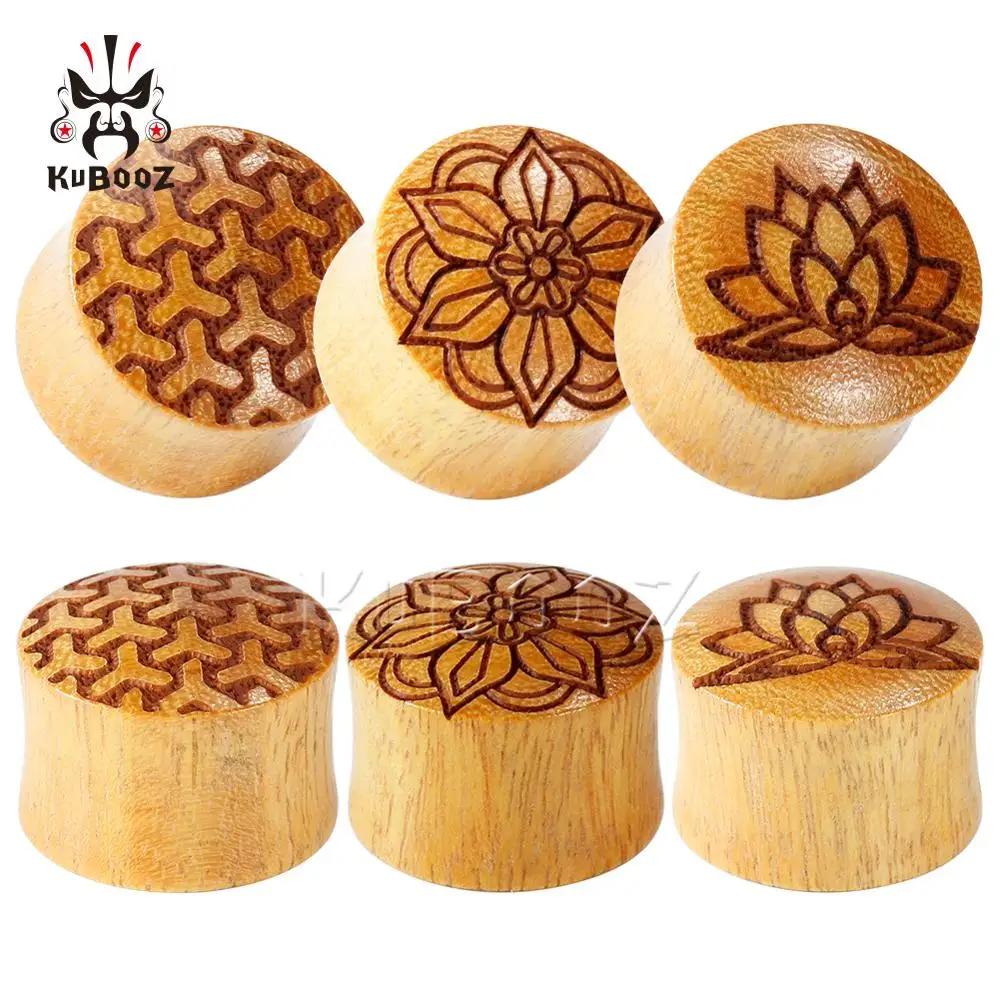 

Sandalwood Carved Pictures Fashion Ear Piercing Plugs Tunnels Stretchers Wood Studs Ear Expanders Body Gift Jewelry For Unisex