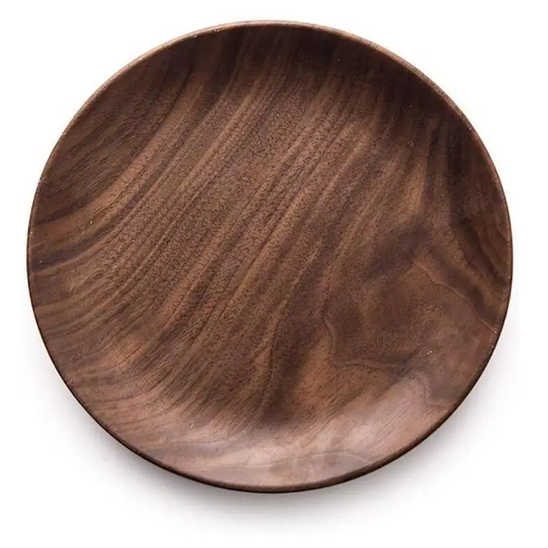 Круглый сервировочные тарелки черный орех деревянный поднос посуда десертные