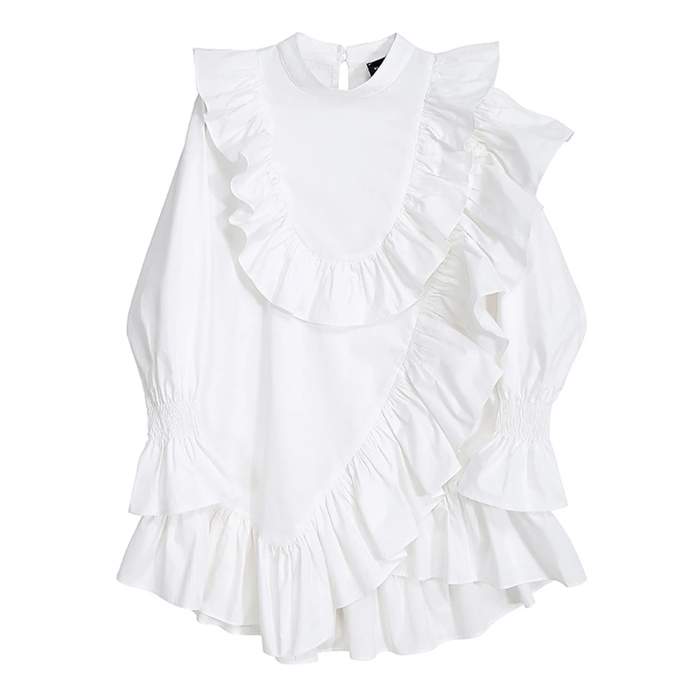

SISHION 2021 Spring Long Sleeve blusas VD1673 Ruffles Design Streetwear Gothic Black White Blouse Women Tops Shirt