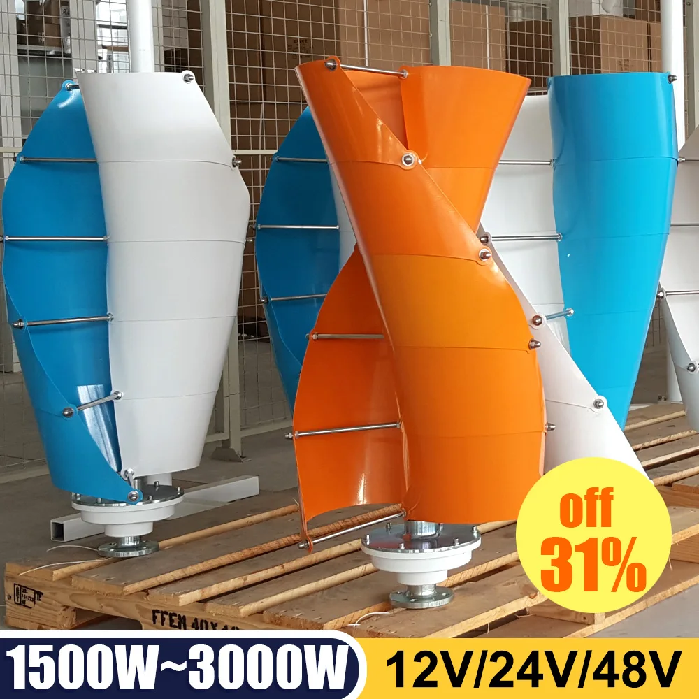 

Wind Turbine Electric Generator 24V 12V 48V MPPT Hybrid Controller Off Inverter 1500W 3000W Vertical Alternative Free Energy