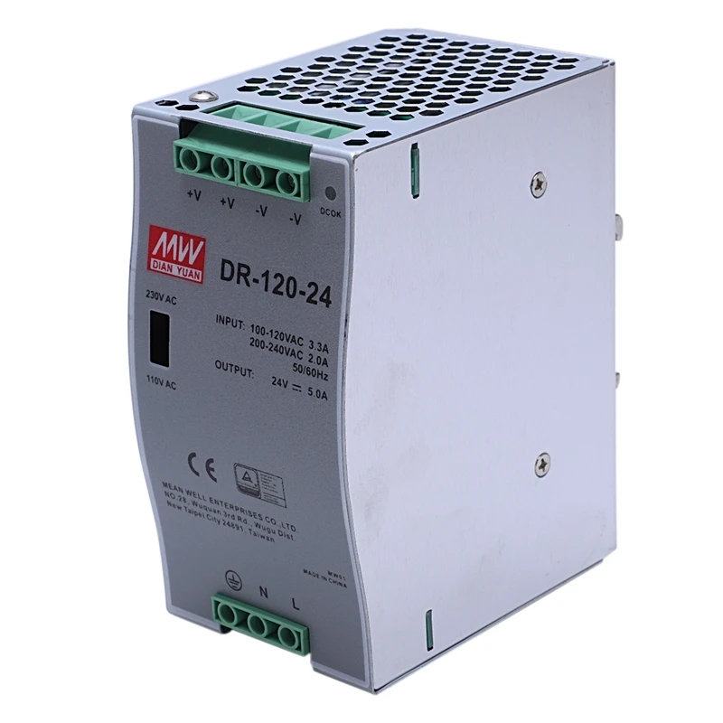 DR-120-24 120 Вт промышленный рельсовый источник питания 24V5A импульсный монтаж |