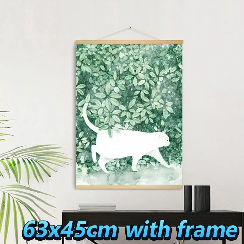 

Green plant cat cloth tapestry hanging cloth bedroom dining room small fresh decorative painting introduction porch mural