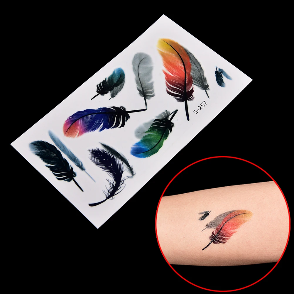 

Большой узор из перьев, съемная Водонепроницаемая временная татуировка, наклейка для боди-арта