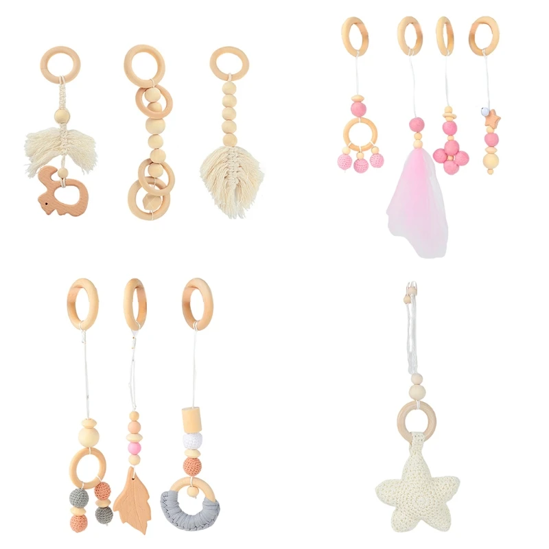 

1 Set Baby Stroller Hanging Pendants Play Gym Frame Pendant Wooden Ring Teether Molar Infant Teething Nursing Rattle Toy