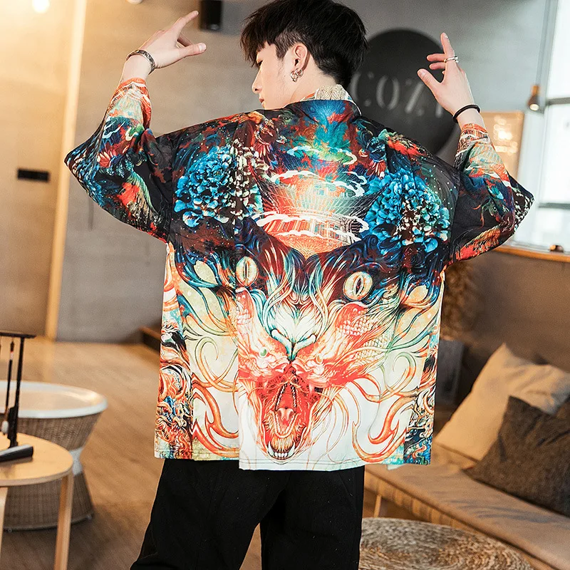 4XL 5XL Мужская куртка кимоно тонкая рубашка кардиган в японском стиле мужской с