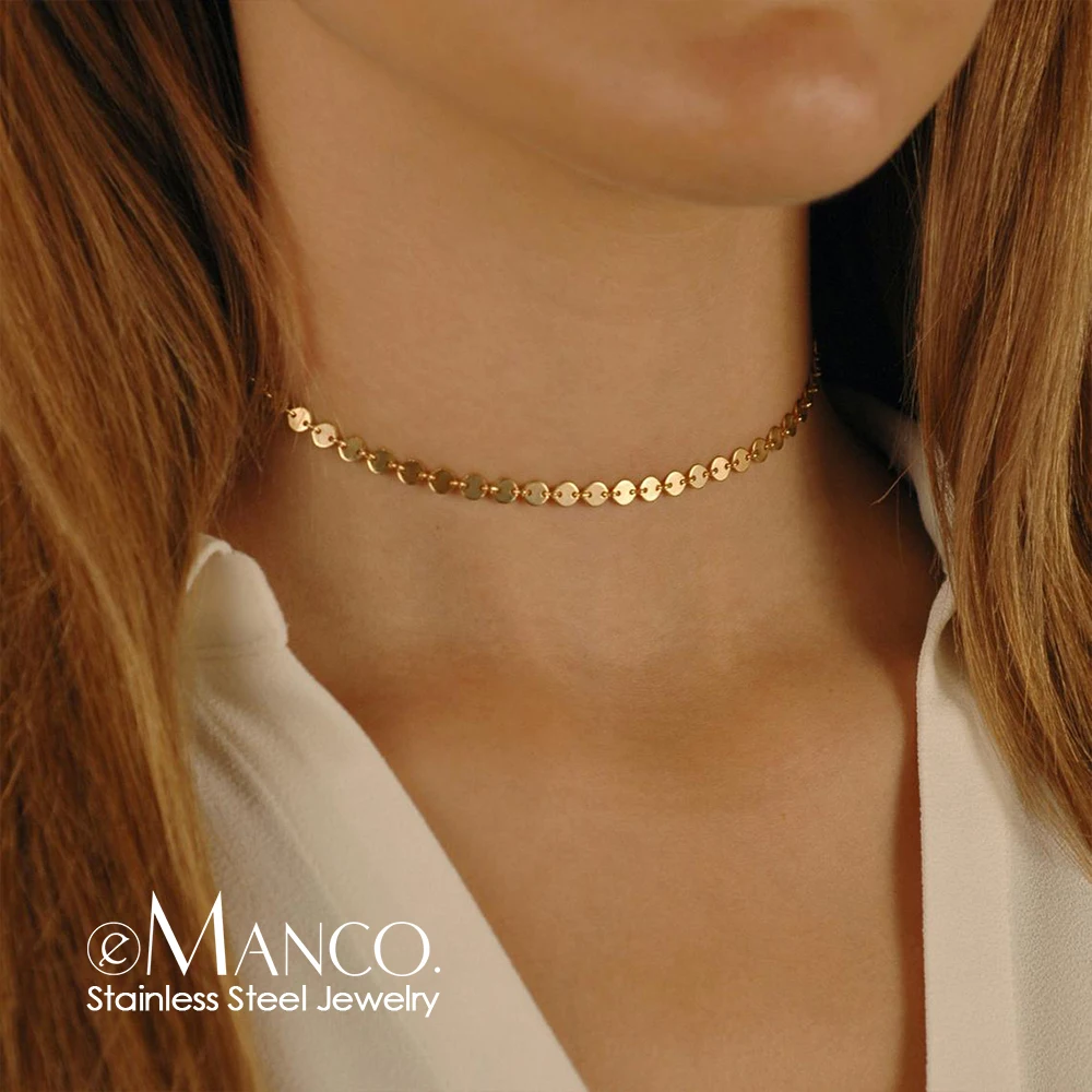 Женское колье чокер из нержавеющей стали eManco Золотистое Ожерелье в Корейском