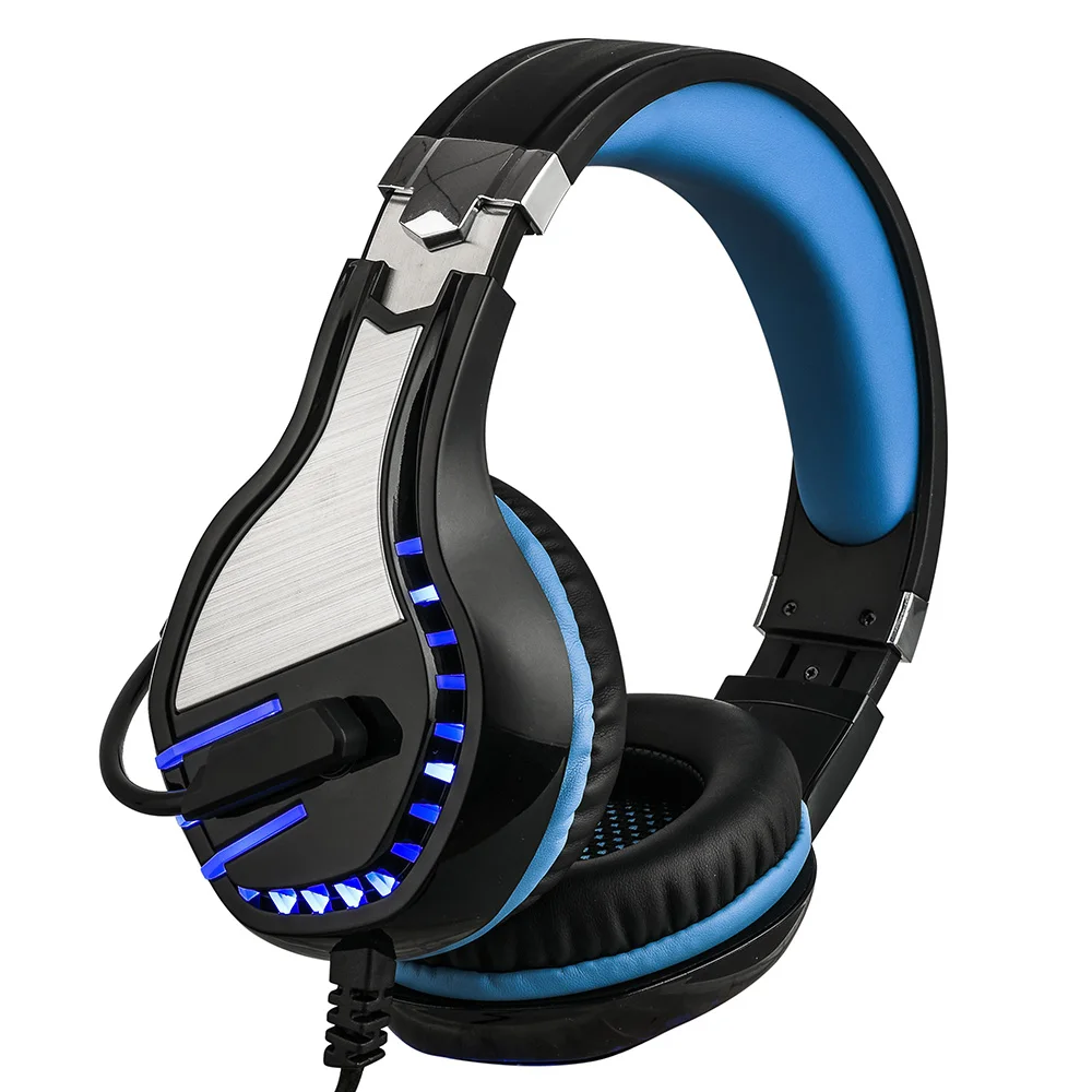 HS063 Игровые наушники на ухо проводные гарнитуры регулятор громкости светодиодный светильник совместим с PS4 компьютер планшет ПК мобильные телефоны