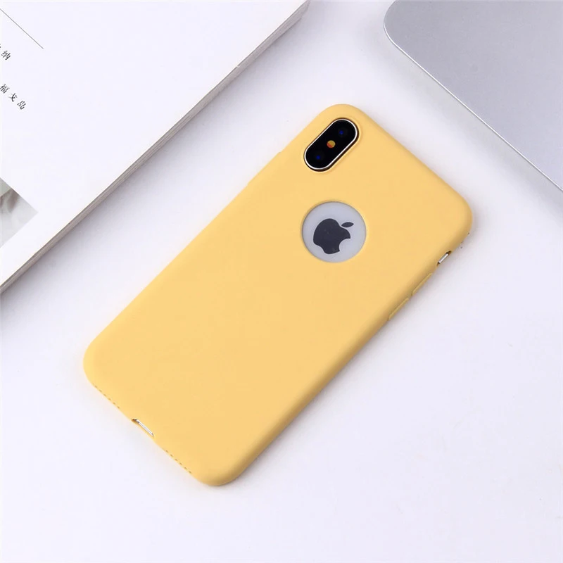 Yellow Чехол конфетного цвета с отверстием для iphone 7, 8, 6, 6s Plus, X, XS, MAX, XR, 10, милая девушка, матовый Мягкий силиконовый чехол для телефона - Цвет: Yellow