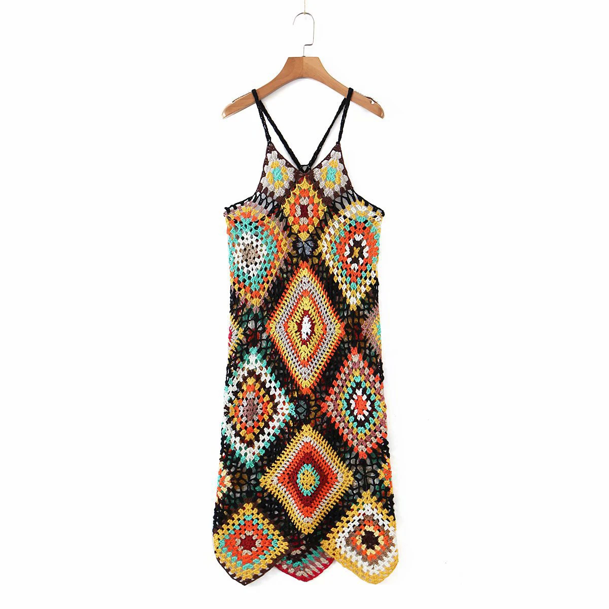 

Jastie Muiltcolors Hollow Crochet Knit Dress Sleeveless V-Neck Backless Sexy Dresses for Women 2021 Summer Boho Beach Vestidos