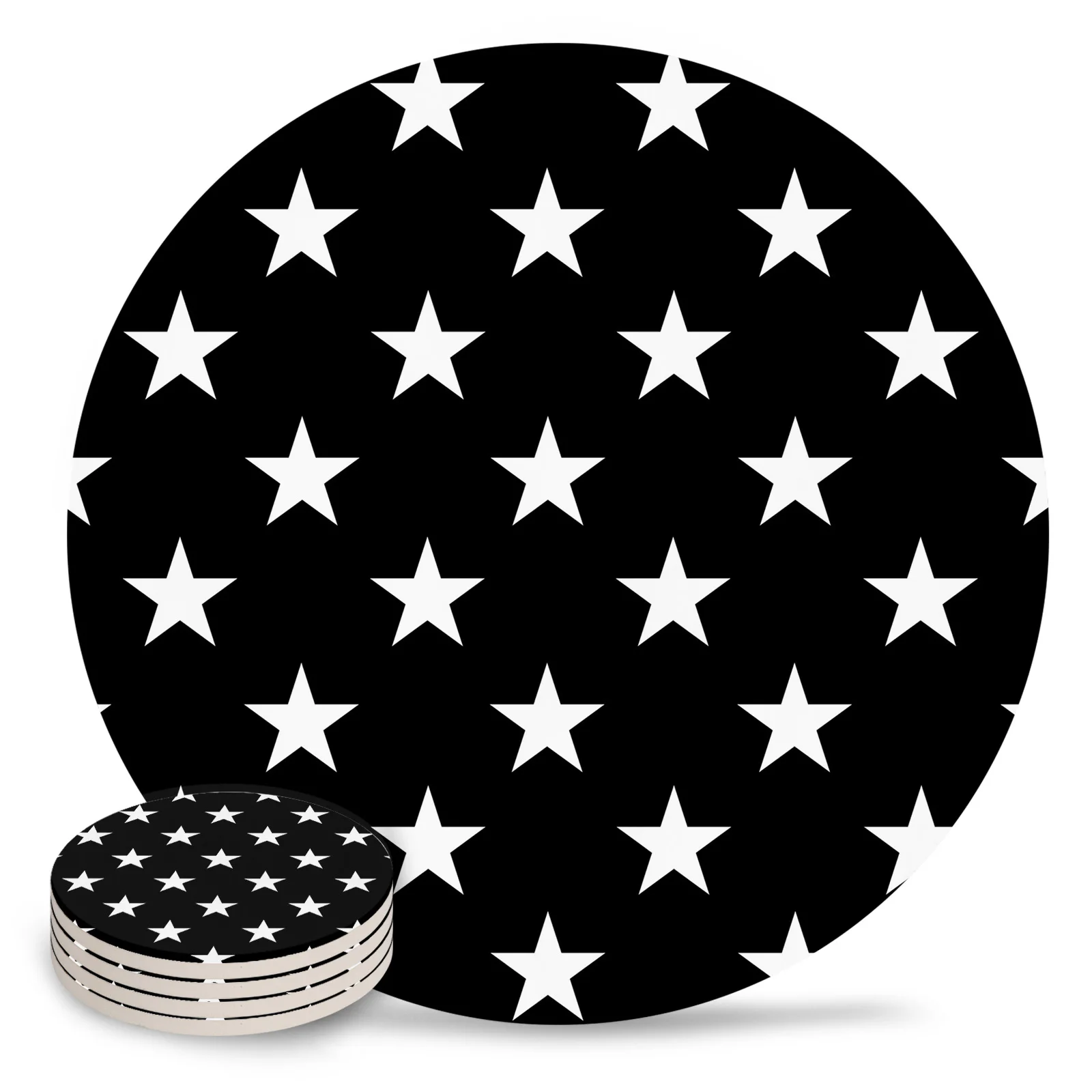 Stars White Black Placemats for Table Coffee Kitchen Accessories Decor Ceramic Coasters |