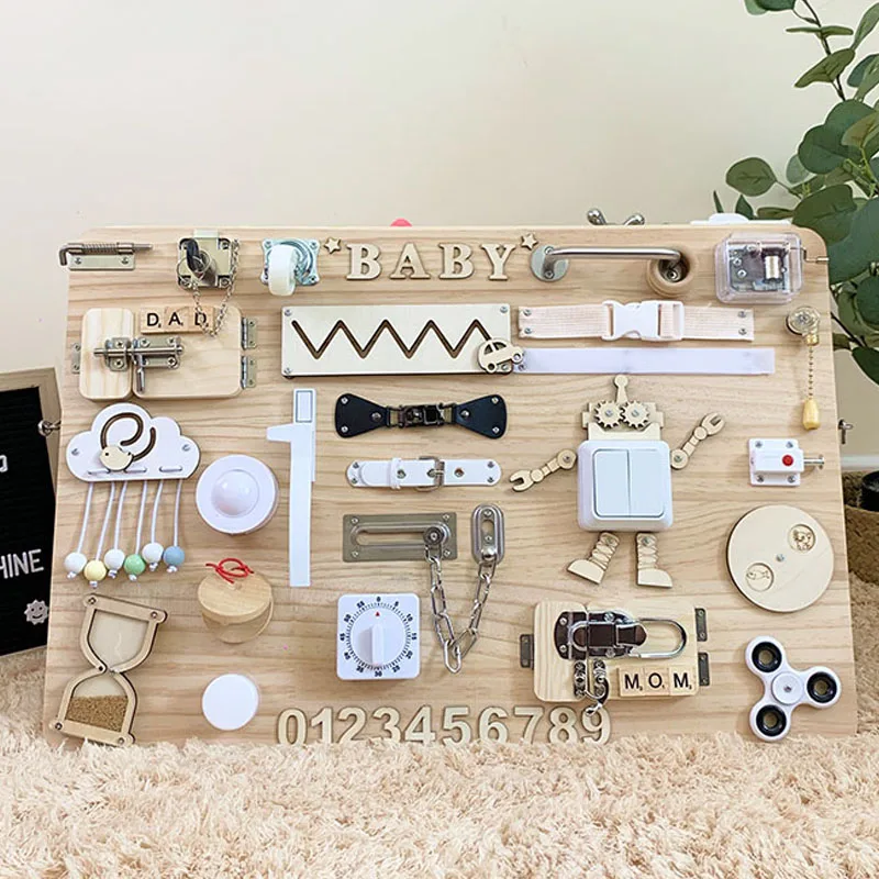 

Montessori Baby Busy Board DIY Accessories Kids Wood Toys Chip Skill Training Game Puzzle Intelligence Development Baby Toys