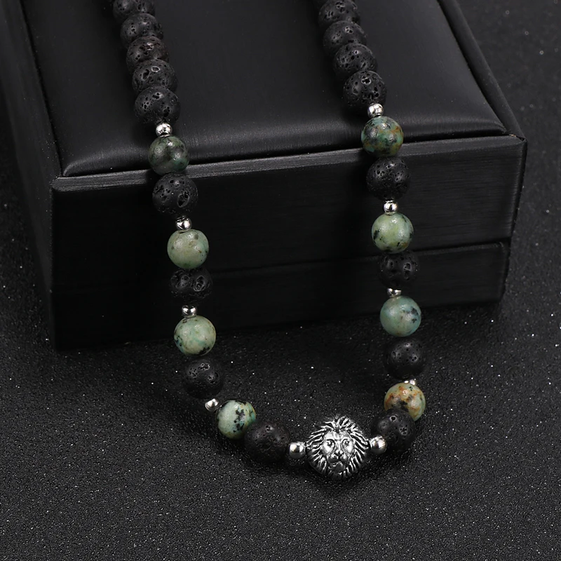 Мужской чокер из натурального камня тигровый глаз бусины лазурита ожерелье