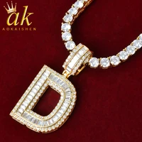 initial a z baguette letters pendant necklace for women gold color cubic zirconia hip hop rock street jewelry