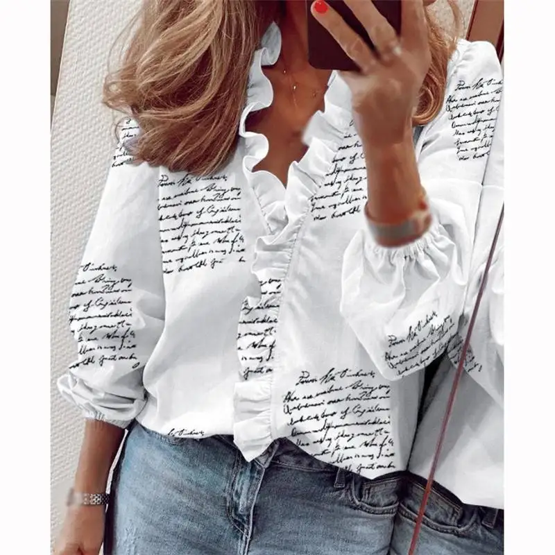 

Blouse Ladies Womens Long Plus Size Sleeve Shirts Ruffle V Neck Top T Shirts