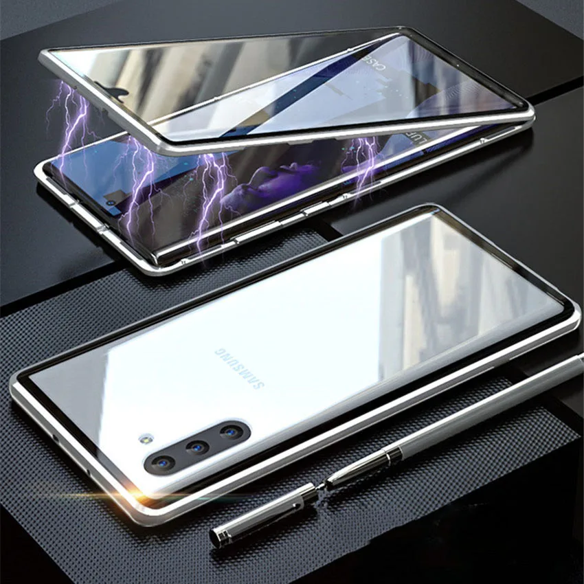 R just магнитный металлический чехол бампер для Samsung note 10 plus закаленное стекло