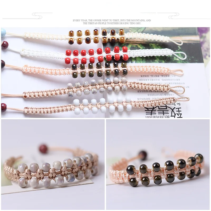 Маленький свежий двухрядный фарфоровый браслет с бусинами персонализированные