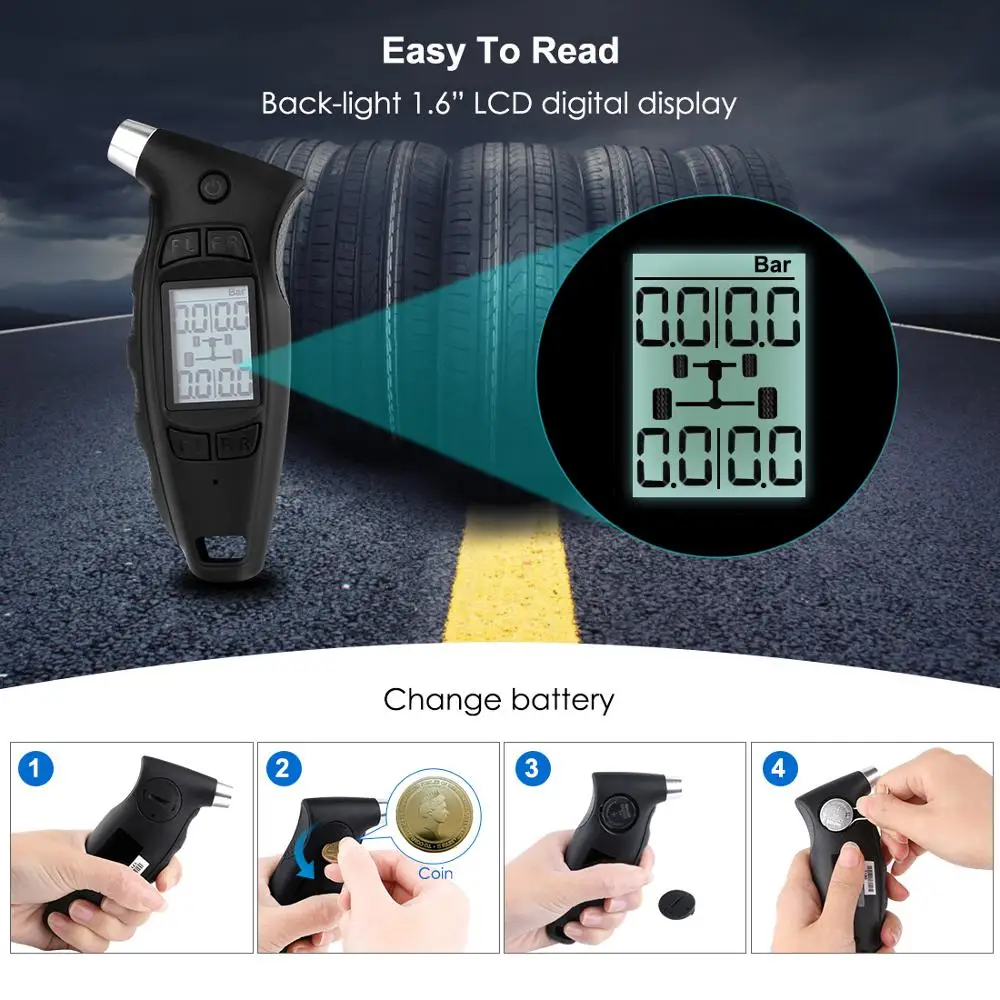 Ручной цифровой измеритель давления в шинах Steelmate Φ TPMS Функция отключения