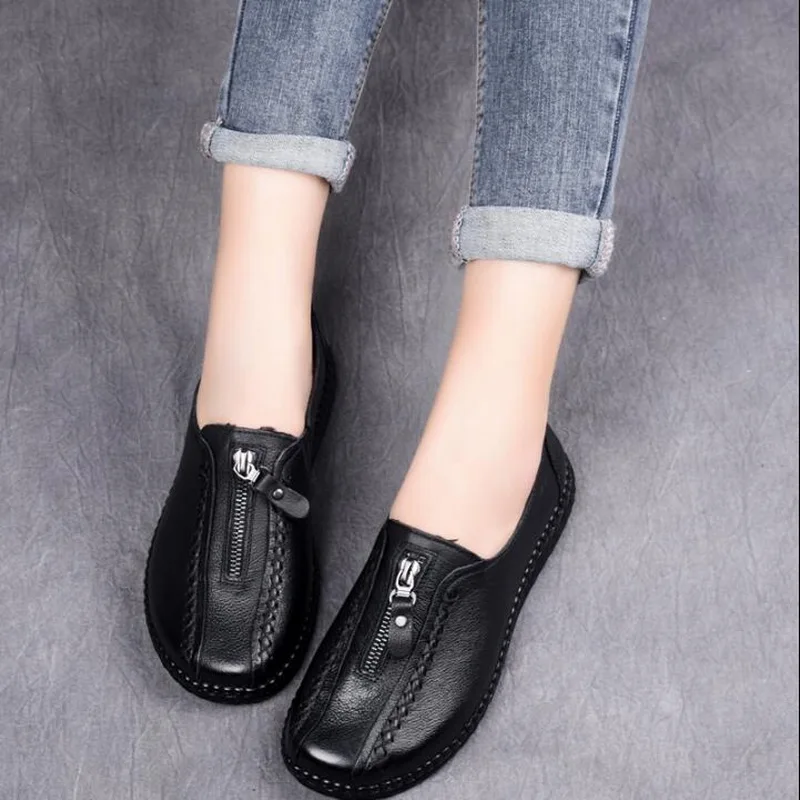 New Spring Ladies Genuine Leather Handmade Shoes Women Slip On Hand-sewed Flat Shoes Women 2020 Summer Soft Loafers Flats