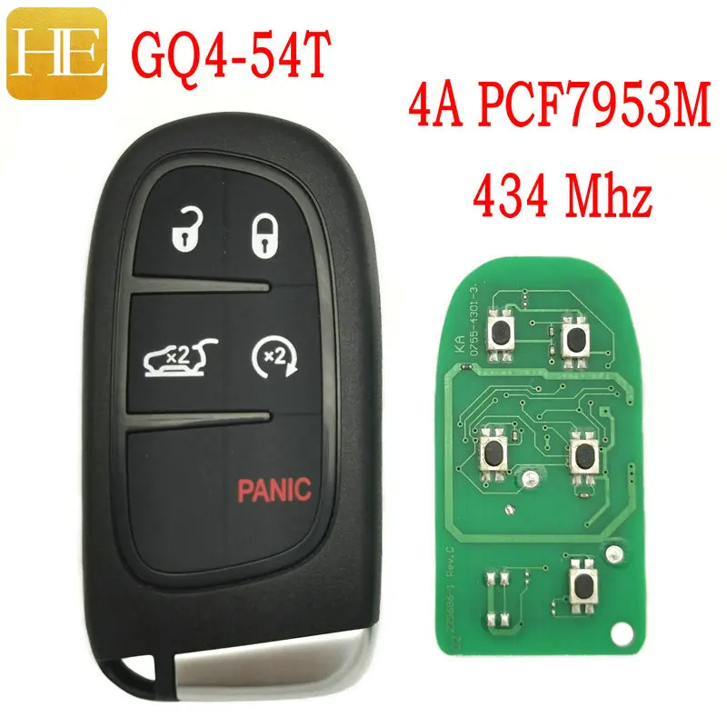 

HE Xiang Car Remote Key For Jeep Cherokee Dodge RAM Durango Chrysler 4A PCF7953M 434Mhz FCCID GQ4-54T Auto Smart Promixity Key