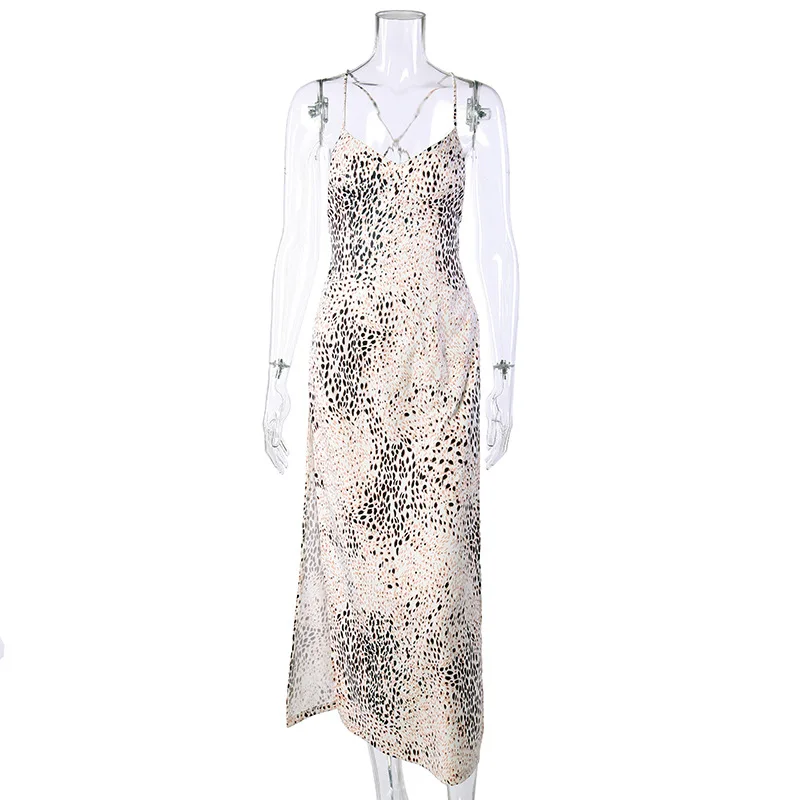 

TRODEAM Summer New Women Backless Spaghetti Strasp Snake Print Long Dress Side Split Slim Bodycon Midi Dress Sexy Woman Clubwear