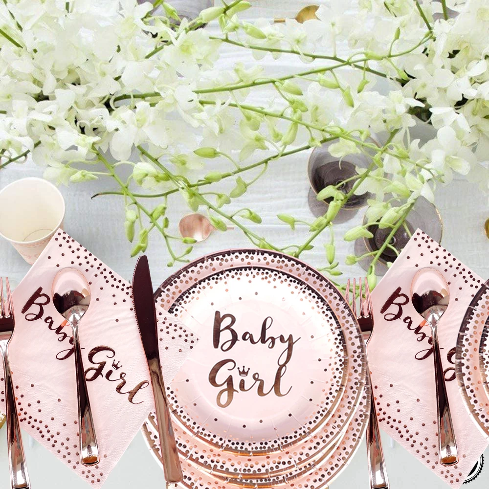 Одноразовые бумажные тарелки и салфетки розового золотого цвета 20 шт. | Дом сад