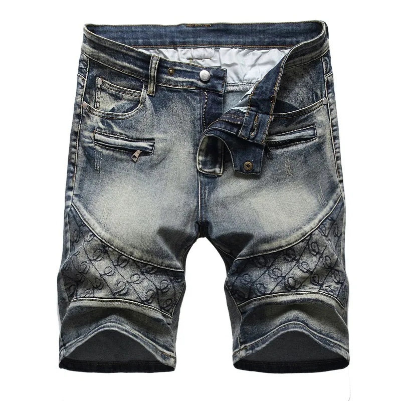 

New Classica Style Mens Denim Shorts Summer Fashion Short Jeans Embroidery Flowers With Zipper Pockets Male Shorts Pants