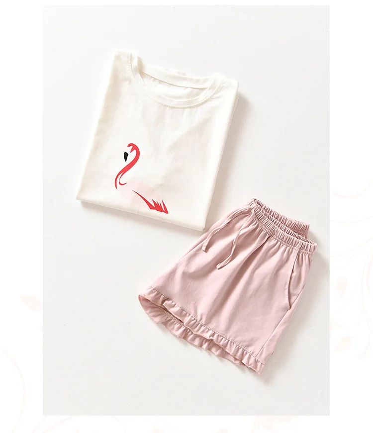 Шорты с короткими рукавами домашний костюм Spot 100% хлопок Фламинго пижамные