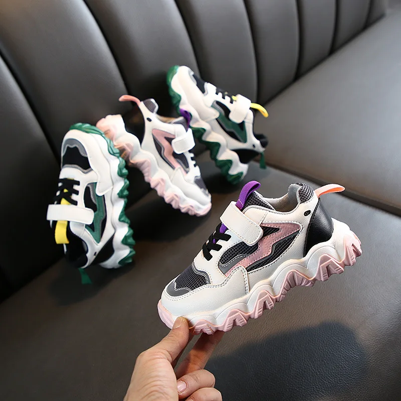 

Girl Outdoor Net Fabric Sneakers Hook & Loop Breathable Casual Comfortable Sports Shoes For Children Boys Girls Leather Splice