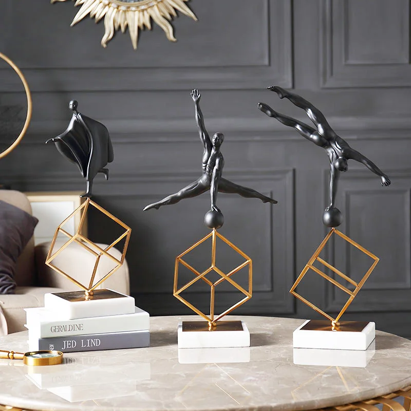 Абстрактная Спортивная Статуэтка из черной смолы с героями гимнастики фигурка